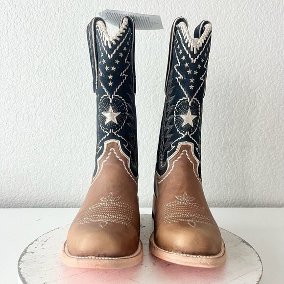 Lane RODEO HOUSTON Mens Cowboy Boots 9 Brown Leather Western Mid Calf Blunt Toe - Picture 5 of 9